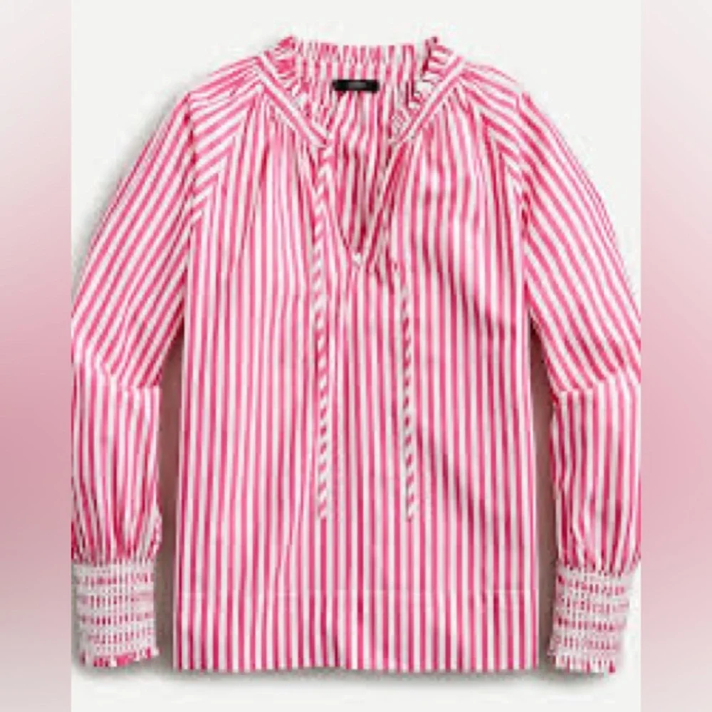 J Crew Smocked-cuff popover top in Pink and White stripe Size S